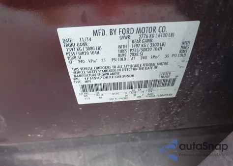 2015 Ford Explorer Xlt from USA, damaged, VIN 1FM5K7D8XFGB39508